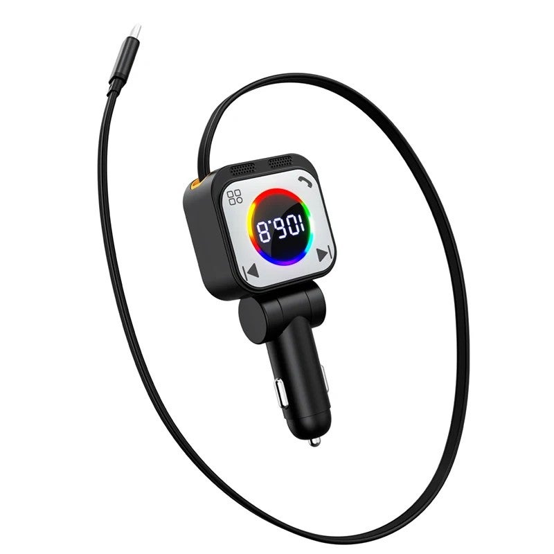 Bluejw 30W Car Charger Cigarette Lighter Adapter with RGB Light Ring & Retractable 45W Type-C Cable, Bluetooth Compatible Automobile Charger - Image 2
